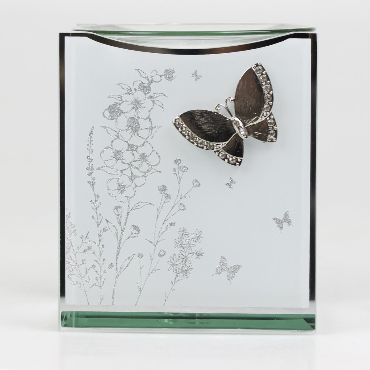 Glass Mirror Oil Burner Aroma Fragrance Silver Butterfly - Bonnypack