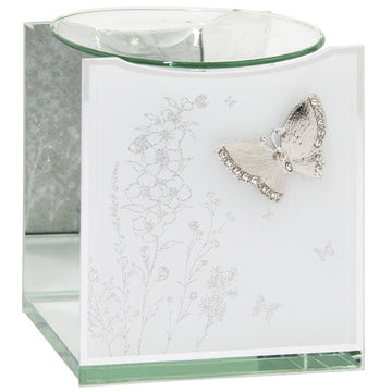 Glass Mirror Oil Burner Aroma Fragrance Silver Butterfly
