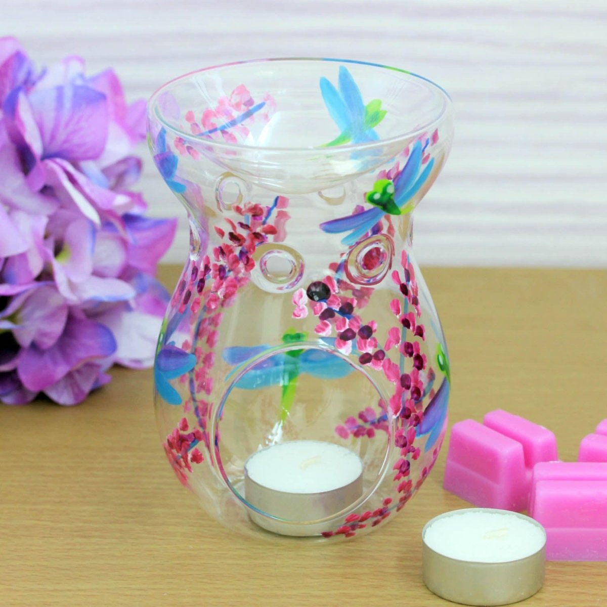 Glass Oil Burner Wax Warmer Tealight Dragonflies Design - Bonnypack