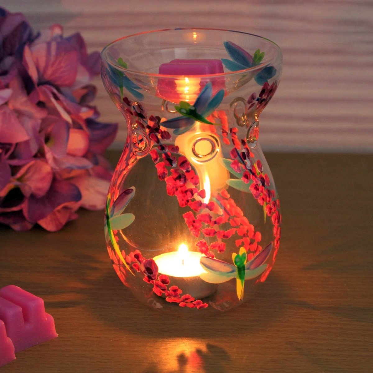 Glass Oil Burner Wax Warmer Tealight Dragonflies Design - Bonnypack