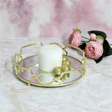 Gold Round Tray Mirrored Crystal Diamond Ornament Holder