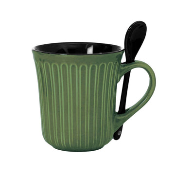 Green Fine China Mug w/ Spoon on Handle Cup - Bonnypack
