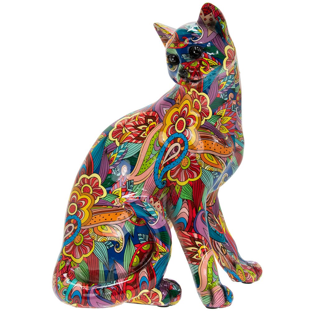 Groovy Art Sitting Large Cat Glossy Bright Coloured Figurine - Bonnypack