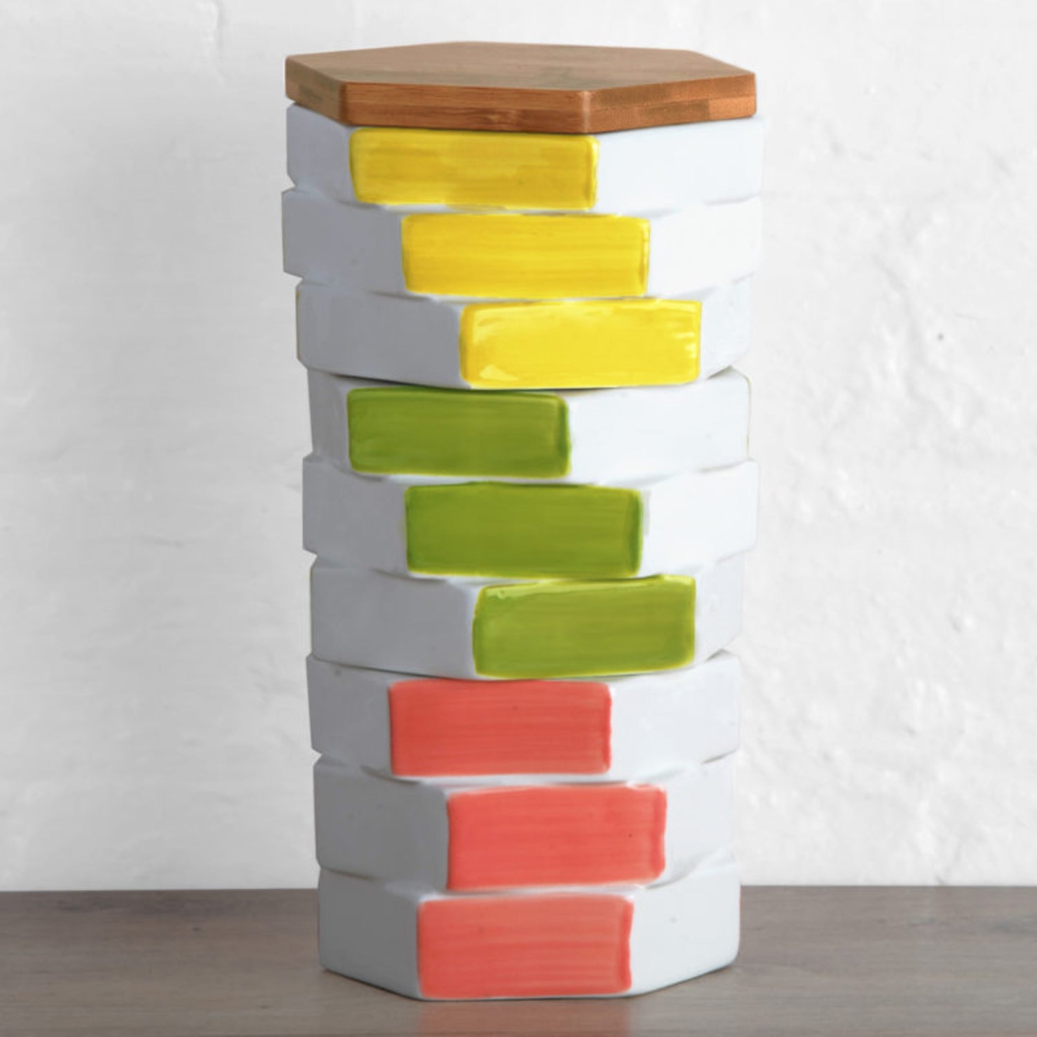 3 Tier Ceramic Totem Food Storage Jar With Wooden Lid - Ascent