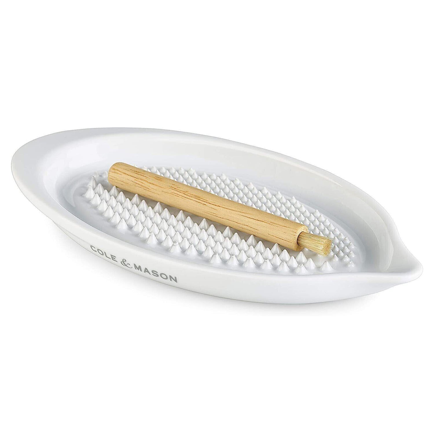 Cole & Mason Ceramic Grater Plate With Wooden Brush Set - White