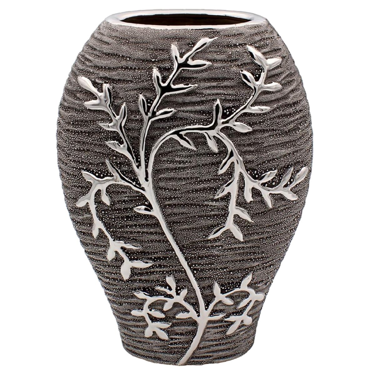 Gunmetal Silver Vase Modern Climbing Leaves Pot Home Decor - Bonnypack