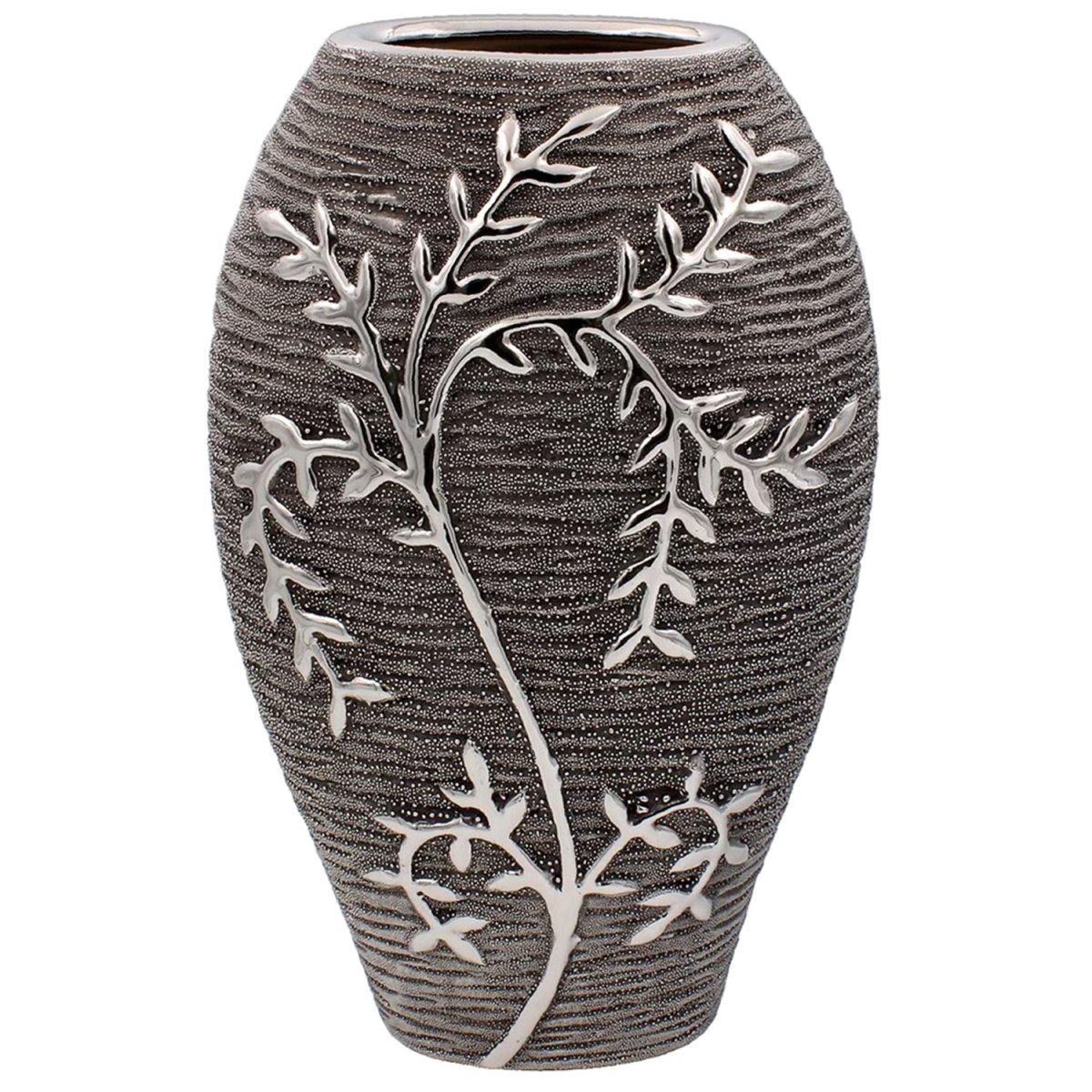 Gunmetal Silver Vase Modern Climbing Leaves Pot Home Décor - Bonnypack
