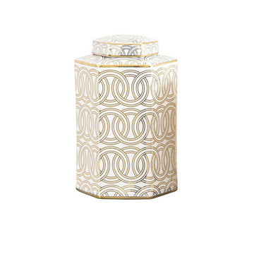 24cm White & Gold Circles Ginger Jar