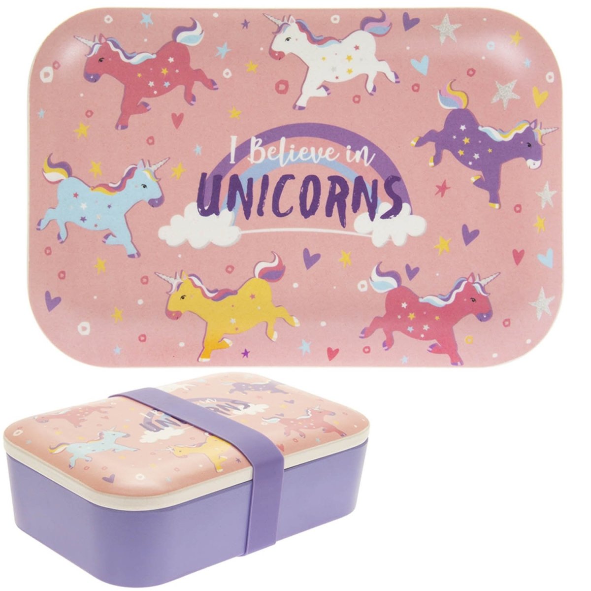 I Believe in Unicorns Purple Bamboo Lunch Box - Bonnypack