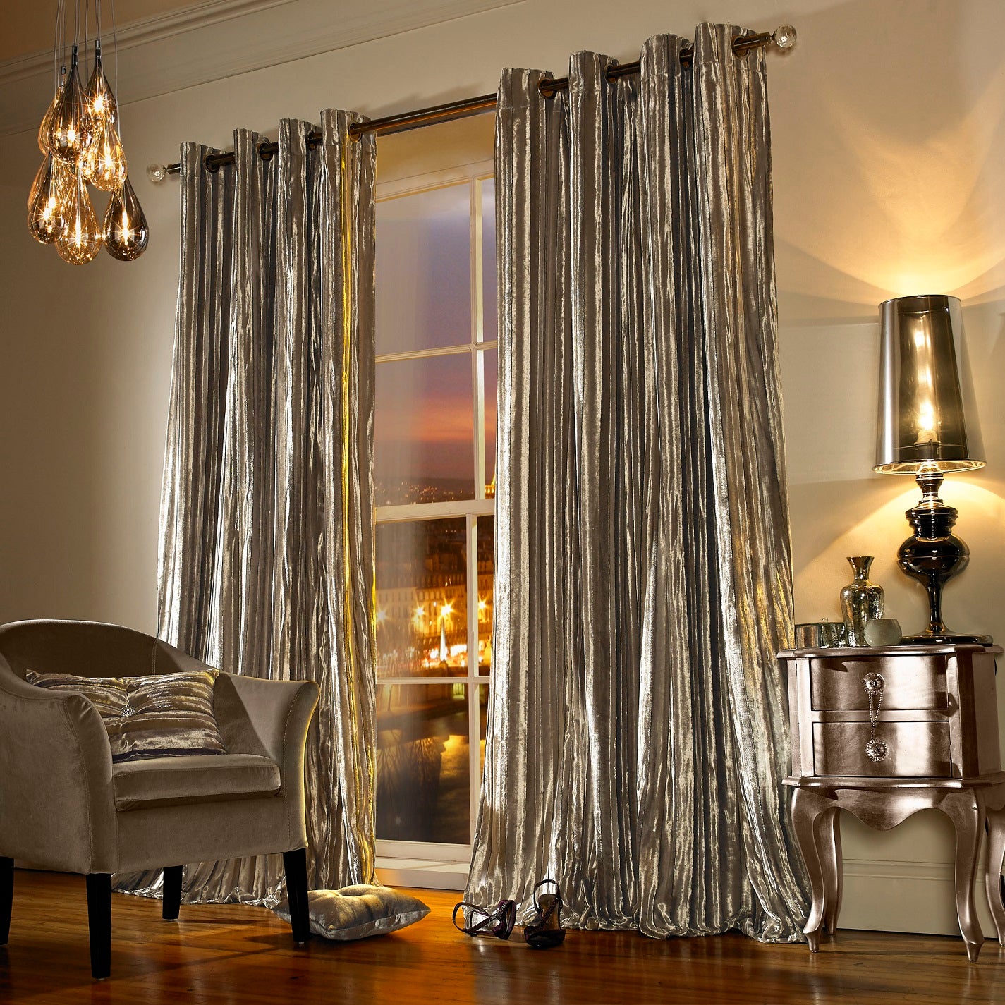 Kylie Minogue Lined Eyelet Ring Top Curtains 66" x 72" - Praline