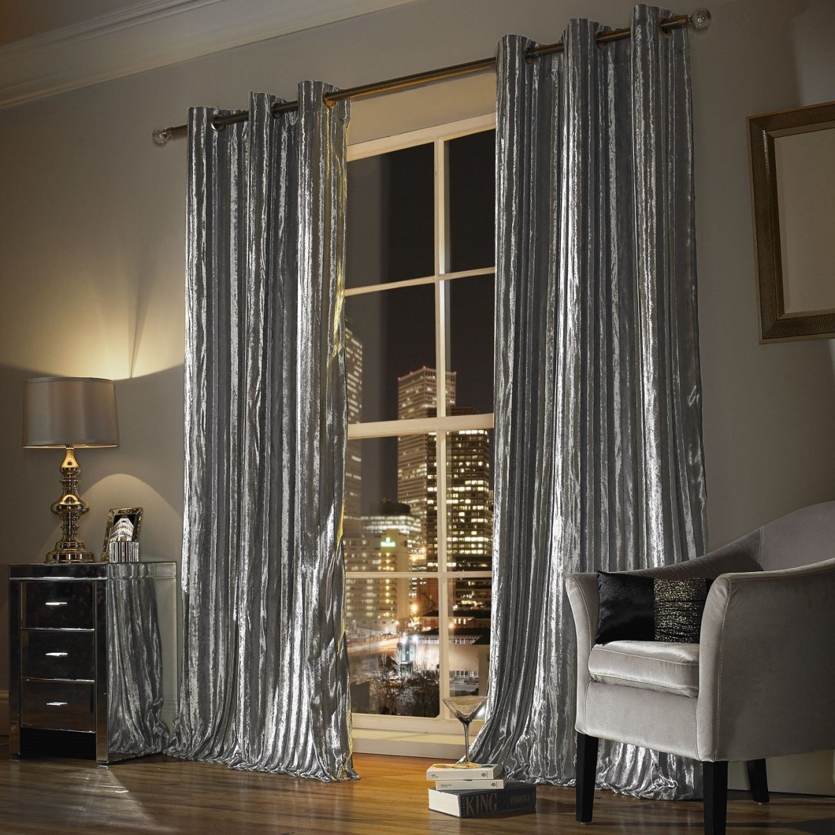 Kylie Minogue ILIANA Eyelet Ring Top Curtains 66" x 72" - Silver Grey - Bonnypack