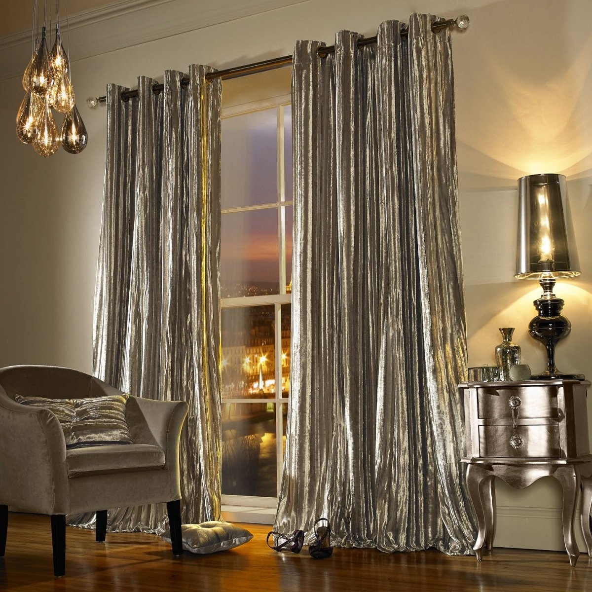 Kylie Minogue Lined Eyelet Ring Top Curtains 90" x 90" - Praline - Bonnypack