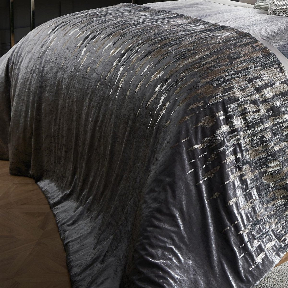 Kylie Minogue QUIN Sequins Velvet Quilted Bed Throw Mineral - Bonnypack