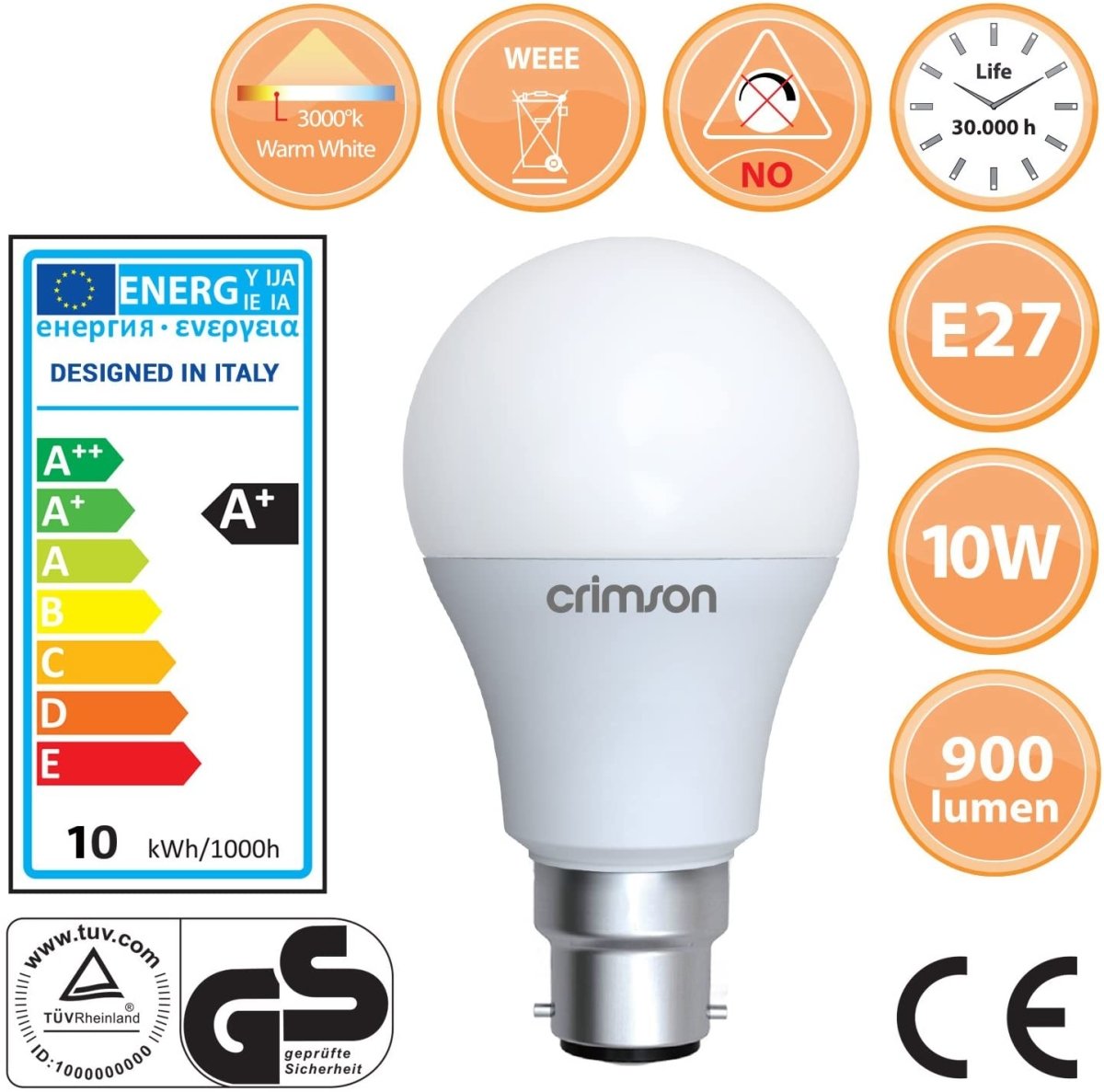 LED Bulb A60 Energy Saving 10W Light Bulb B22 Warm White - Bonnypack