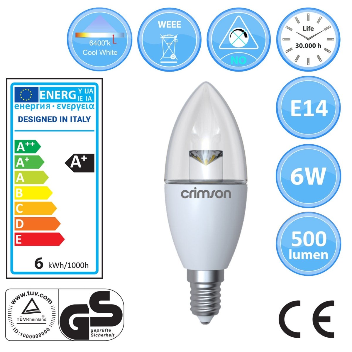 LED Candle Bulb 6W Energy Saving Bulb E14 Day White - Bonnypack