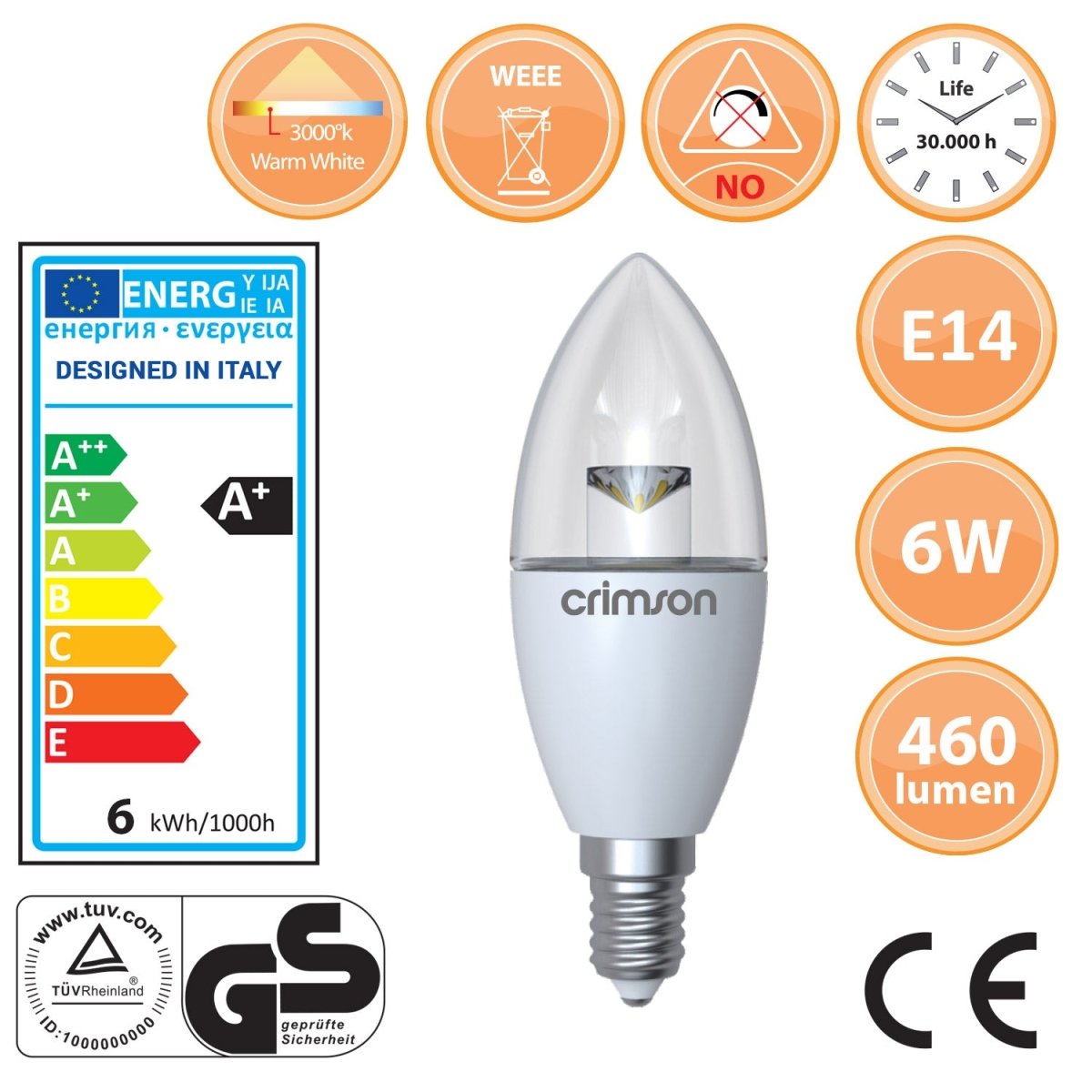LED Candle Bulb 6W Energy Saving Bulb E14 Warm White - Bonnypack