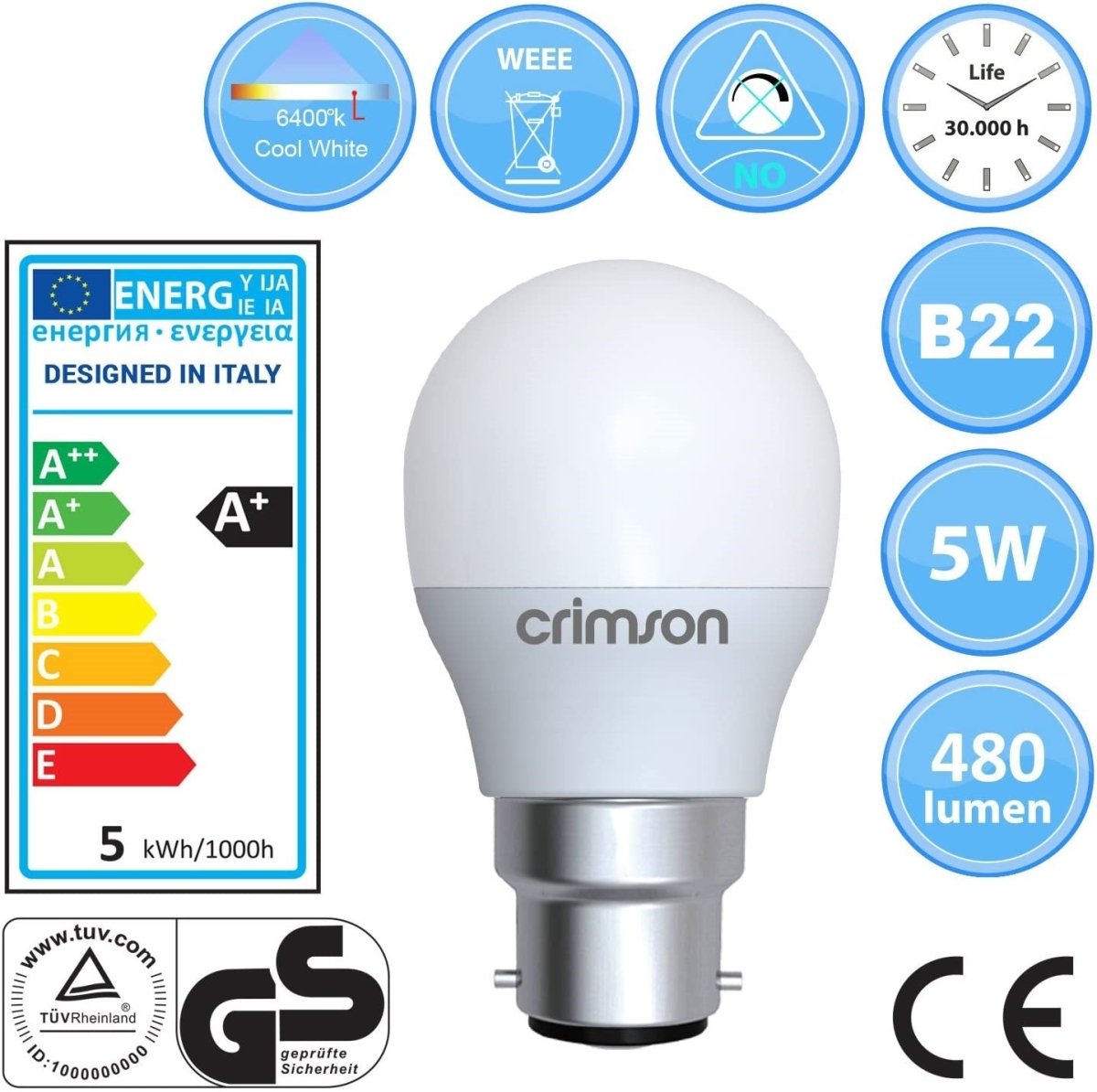 LED Golf Bulb 5W Energy Saving Bulb B22 Day White - Bonnypack