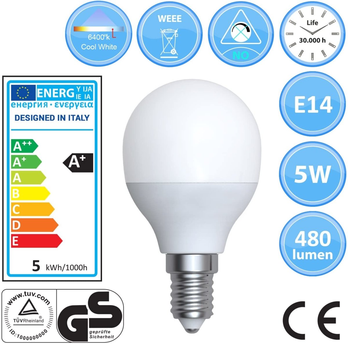 LED Golf Bulb Dimmable 5W Energy Saving Bulb E14 Day White - Bonnypack