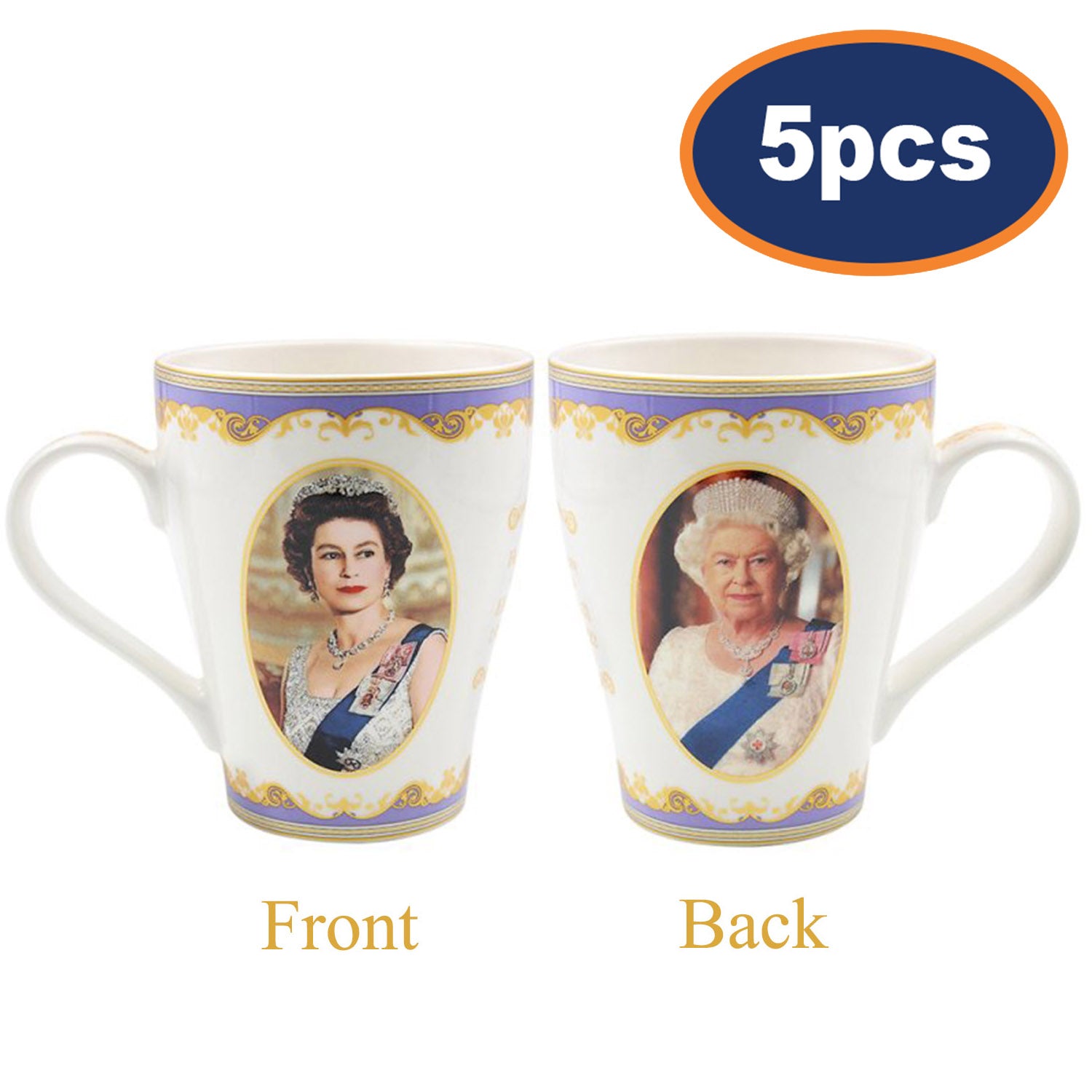 5pcs Queen Elizabeth II Fine China Mugs 350ml