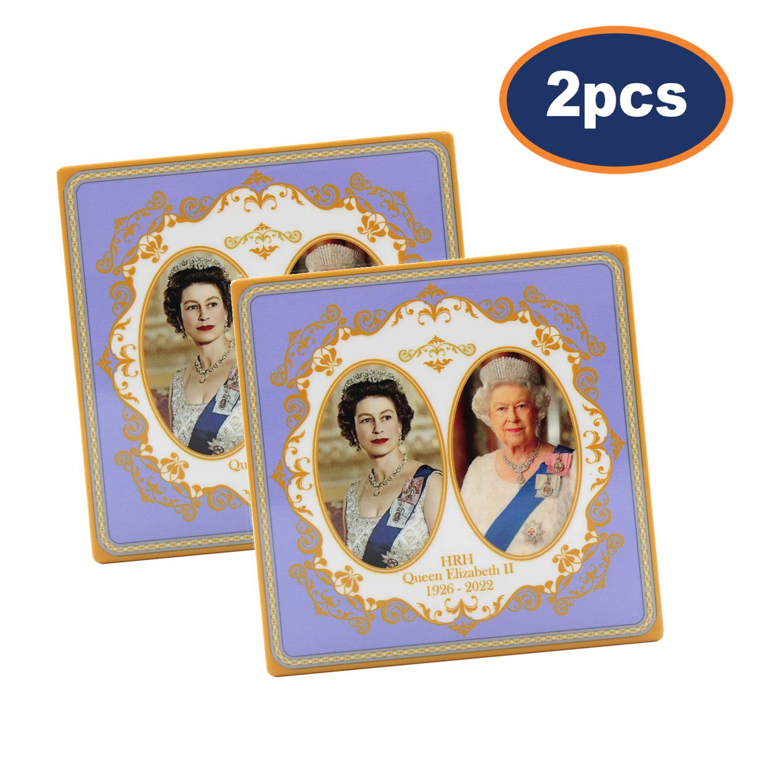 2pcs Queen Elizabeth II Ceramic Coaster