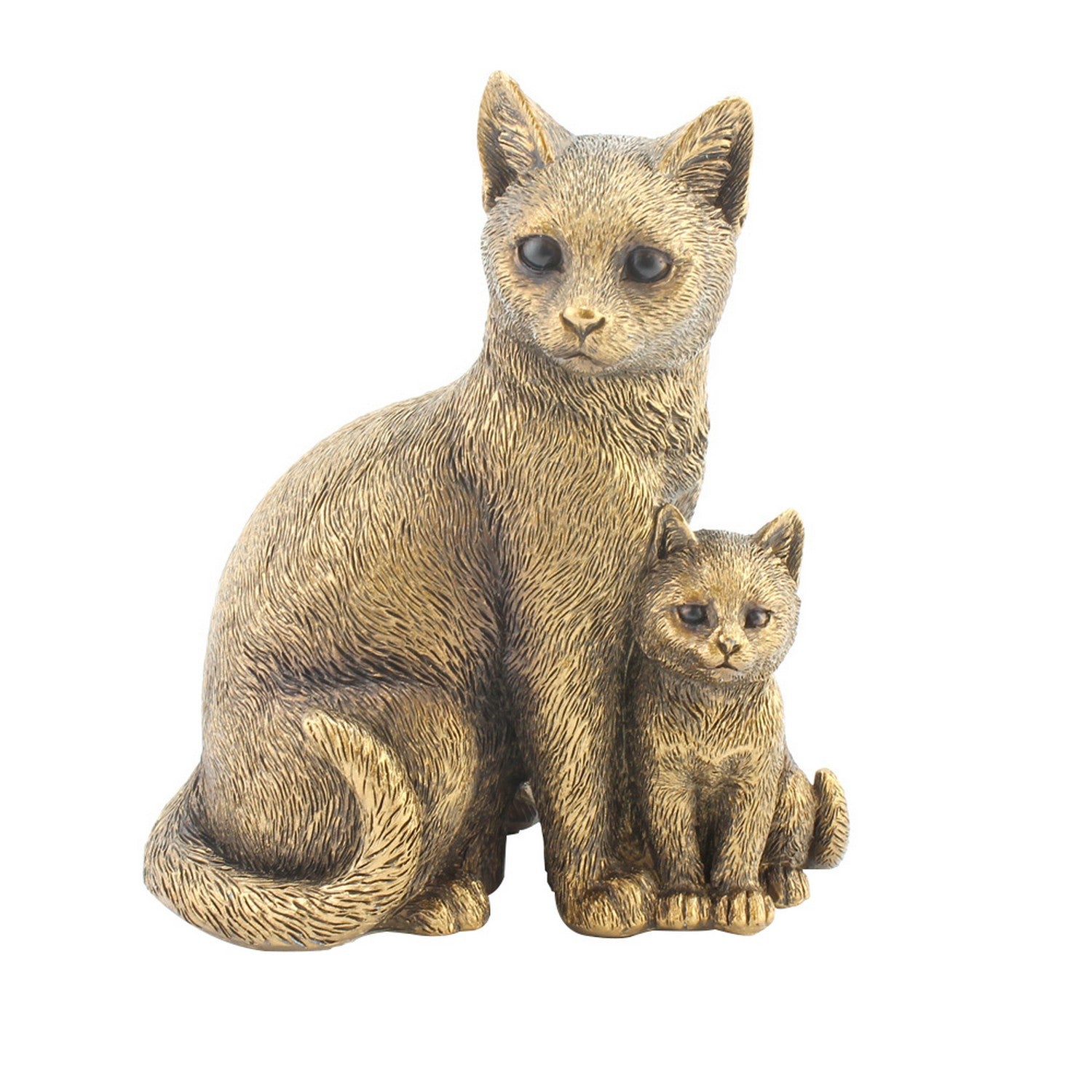 Small Bronze Sitting Cat And Kitten Décor