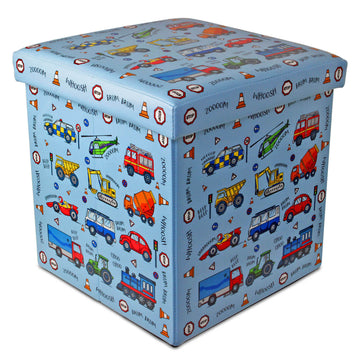 Blue Vehicles Cars Trucks Boys Foldable Kids Storage Toy Box