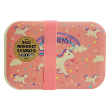 Eco-Friendly Bamboo Unicorns Pink Lunch Bento Box