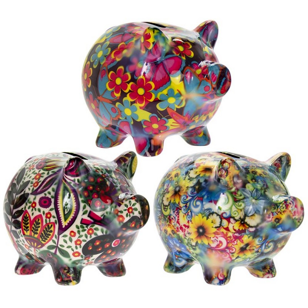 Small Assorted Floral Designed Ceramic Piggy Bank