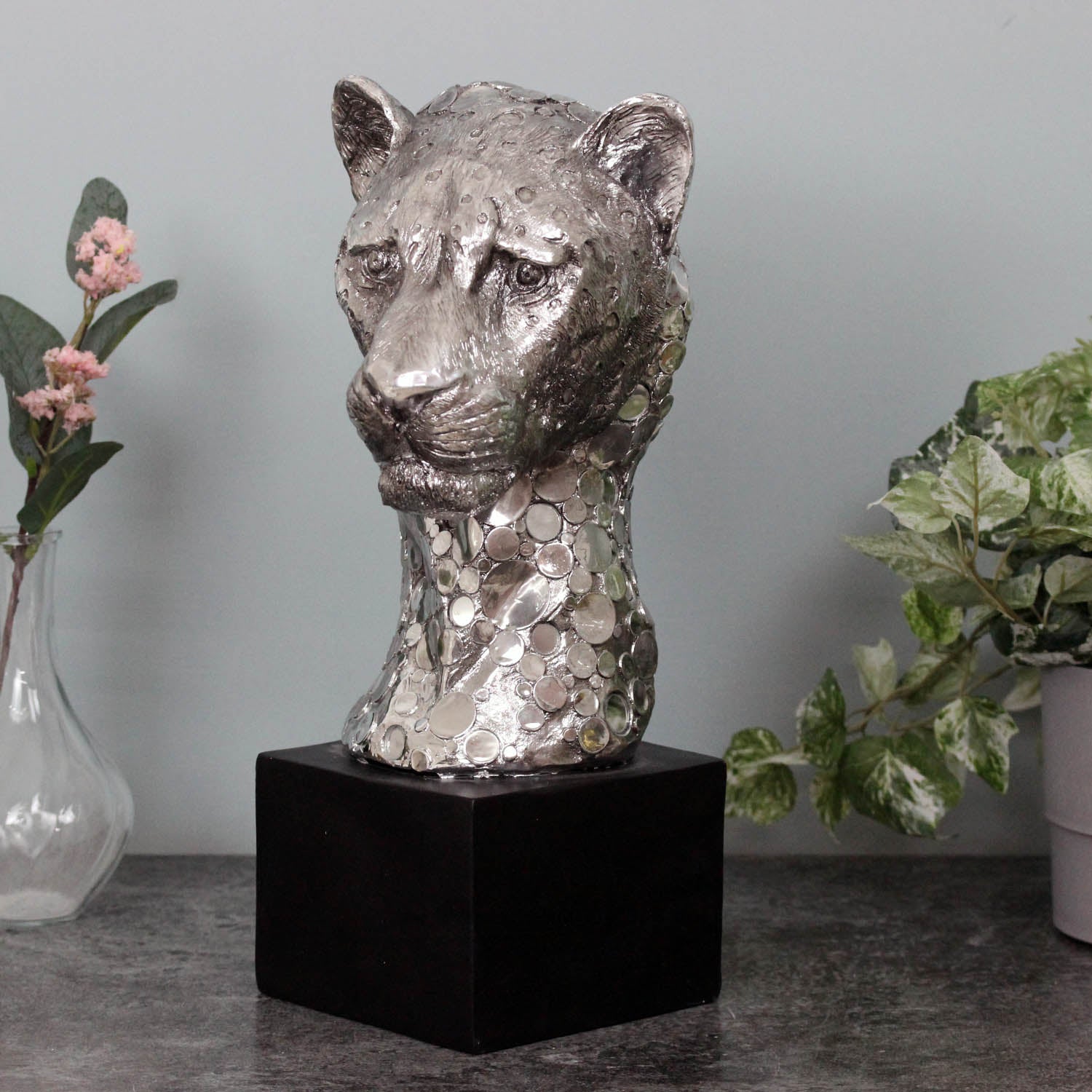 Silver Art Ceramic Cheetah Bust