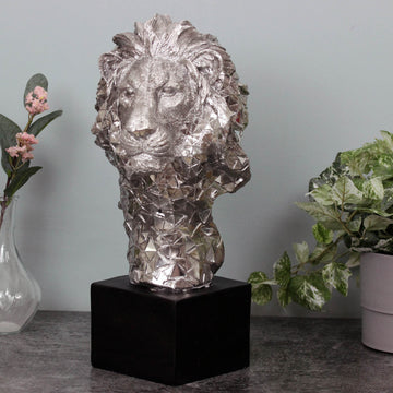 Silver Art Ceramic Lion Bust