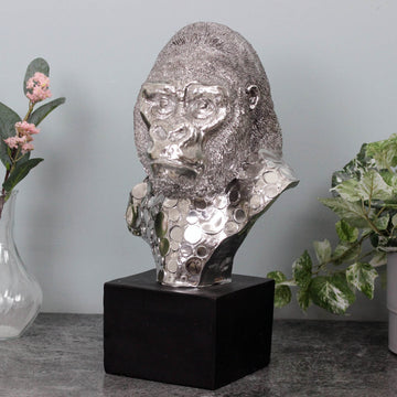 Silver Art Ceramic Gorilla Bust