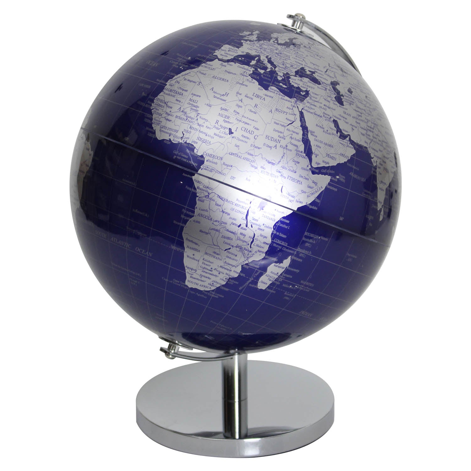 Silver and Blue World Map Globe