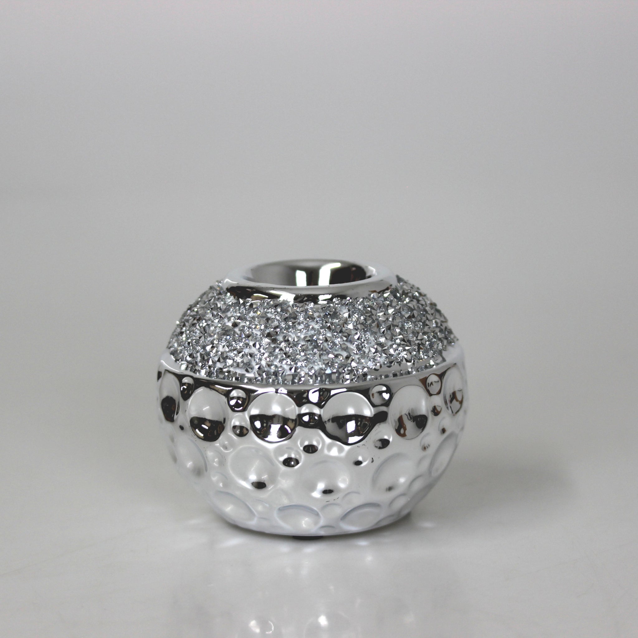 Round Orb Silver Glass Tea Light Candle Holder
