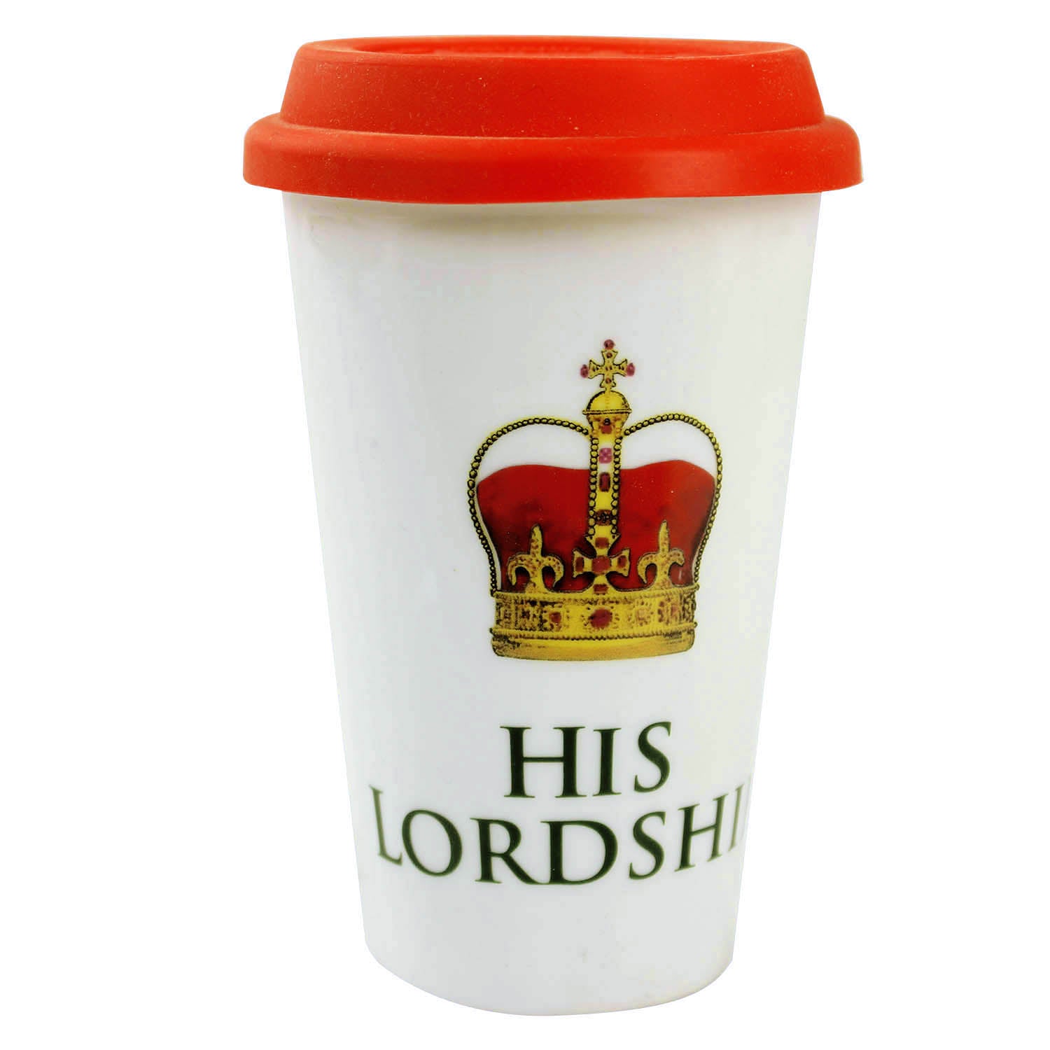 His Lordship Crown Ceramic Travel Mug w/ Silicone Lid