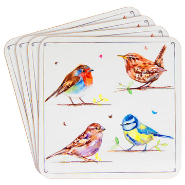 Set Of 4 Cork Backed Coasters - Birds