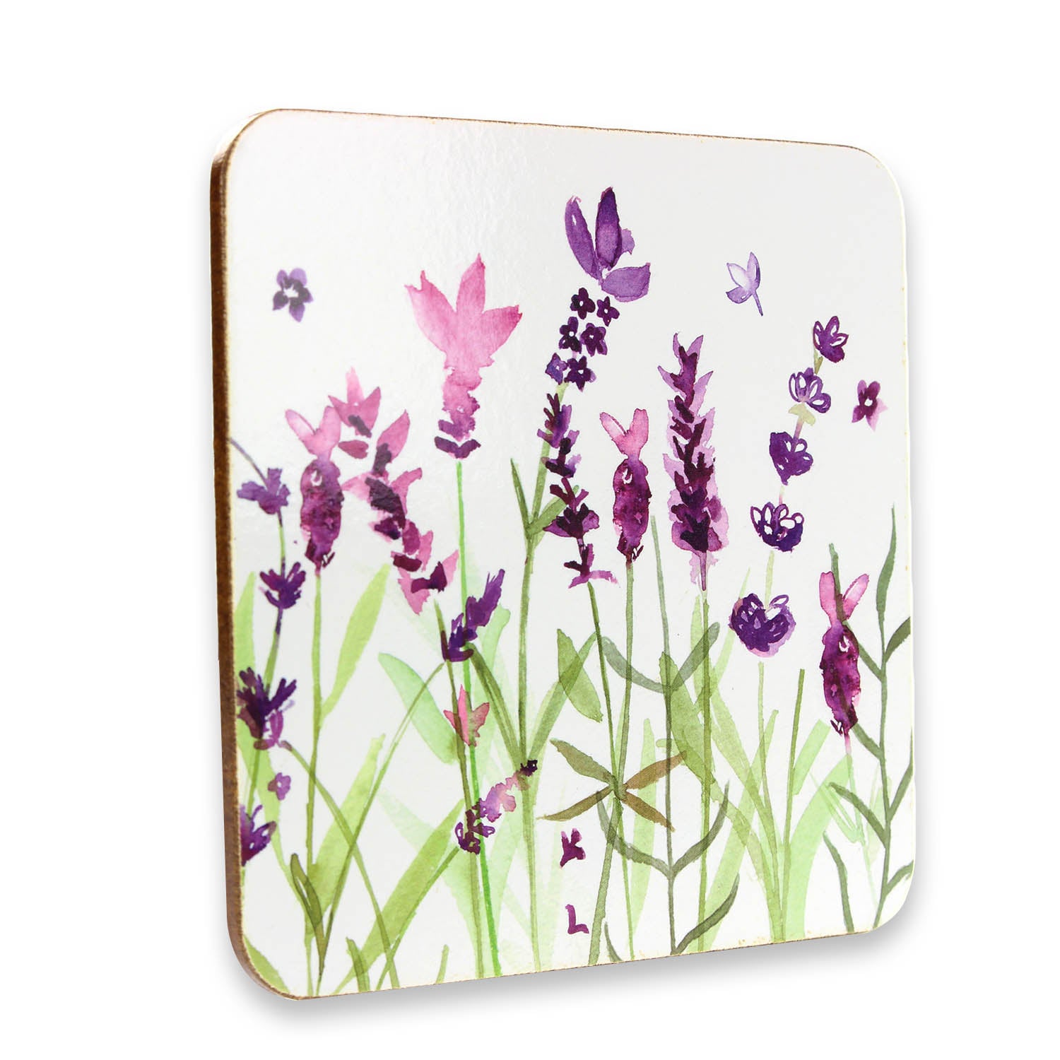 Set of 4 Jennifer Rose Watercolour Lavender Coasters Cork Backed - Bonnypack