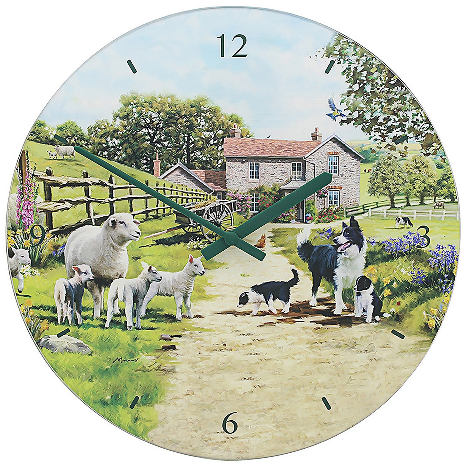 Collie & Sheep Design Glass Clock