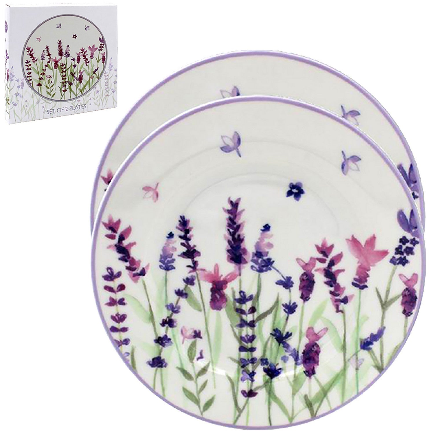 Set of 2 Lavender Flowers Design Plates