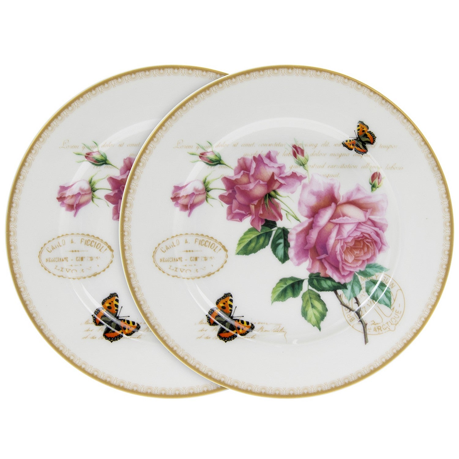 Redoute Rose Plates Set of 2