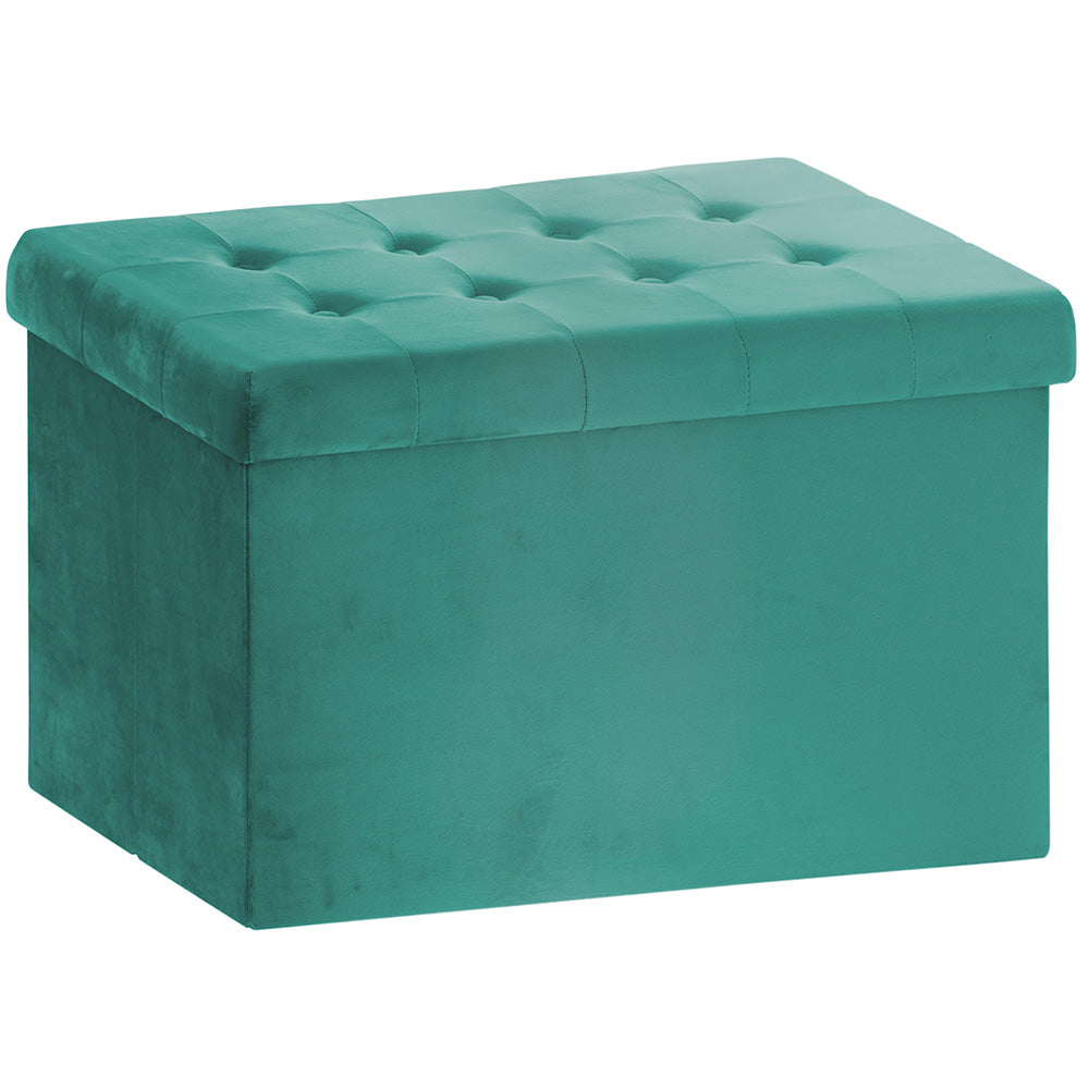 Green Velvet Folding Teal Storage Box Foot Stool Ottoman