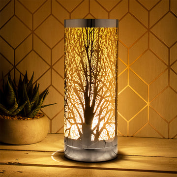 Cylinder Touch Lamp Branches Pattern - Amber