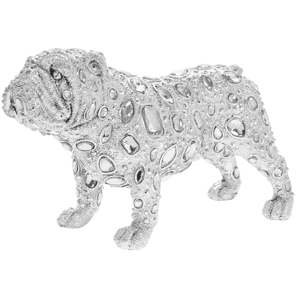 Silver Art Diamante Standing Bulldog Ornament Animal Display