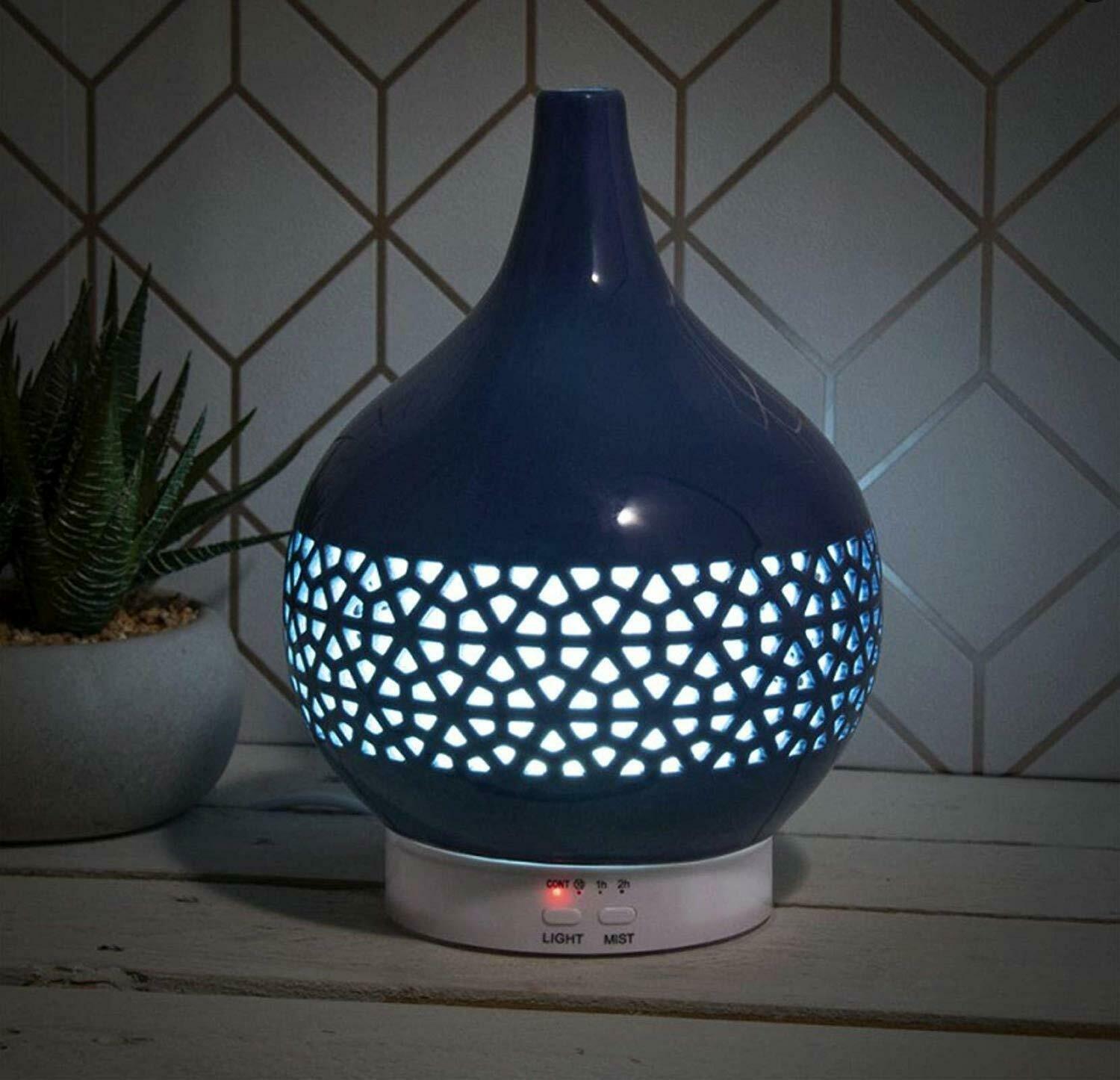 Blue Humidifier Oil Mist Geometric Design Colour Changing LED Lamp