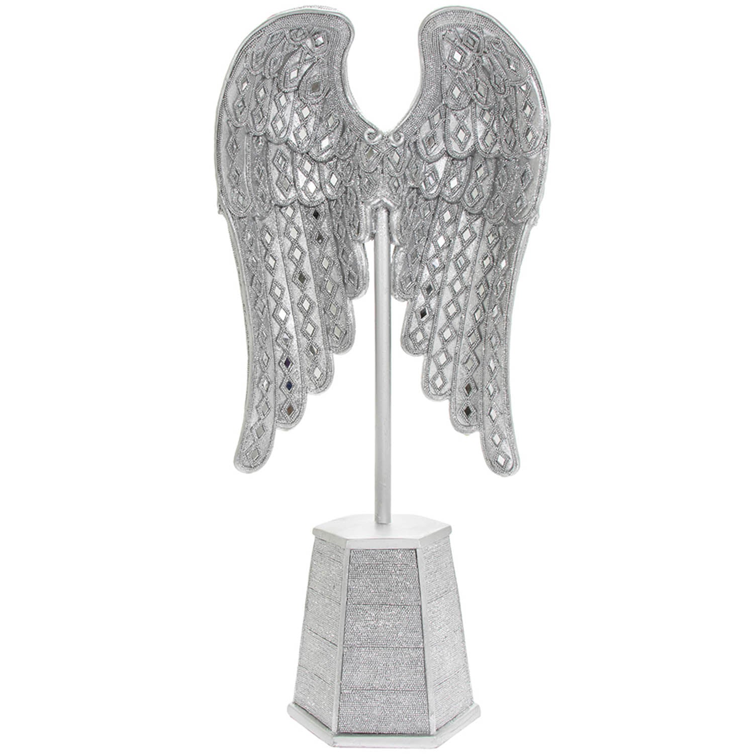 17 Inch Silver Art Angel Rhombus Wings Ornament