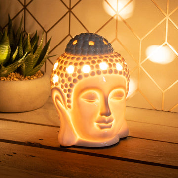 White Buddha Head Wax Oil Burner Warmer LED Lamp