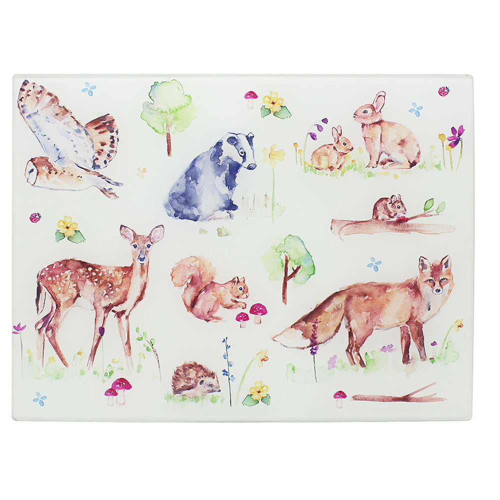 Woodland Wildlife Animals Tempered Glass Chopping Board