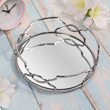 21cm Mirrored Round Gatsby Style Silver Tray