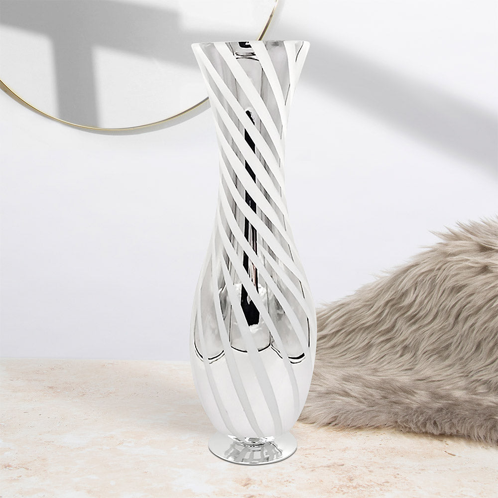 White Glass Vase Vincenza 60x19cm Modern Stripes