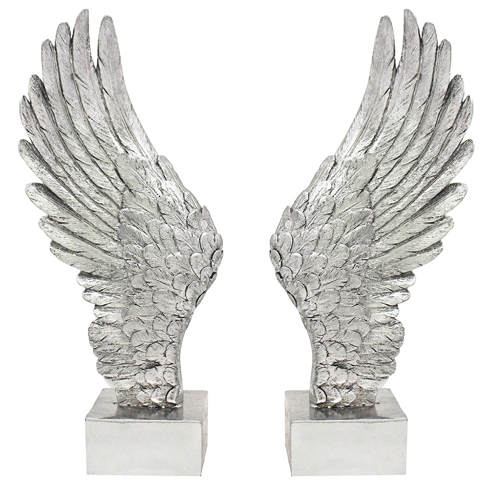 Silver Art Ornament Dual Angel Wings Statue Figurine
