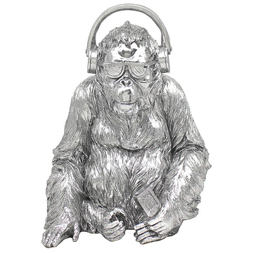 Silver Art Ornament Gorilla Headphones Animal Statue